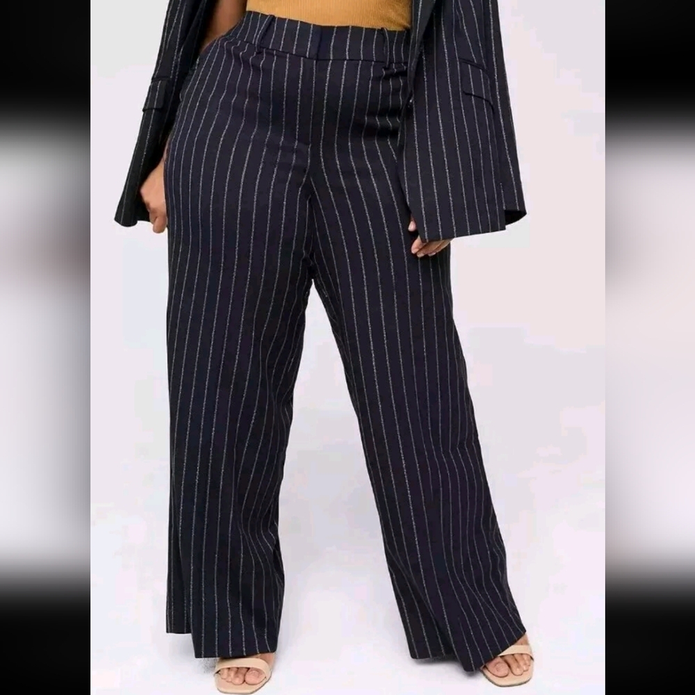 Lane Bryant Wide Leg Allie Pant Trousers Woman Plus 28W 5X Black Pinstriped New - Picture 5 of 12